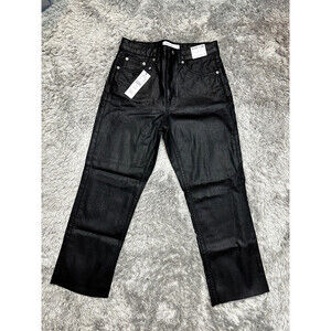 Topshop Women's Coated High Waist Crop Straight Jeans In Black Size 26 W 30 L